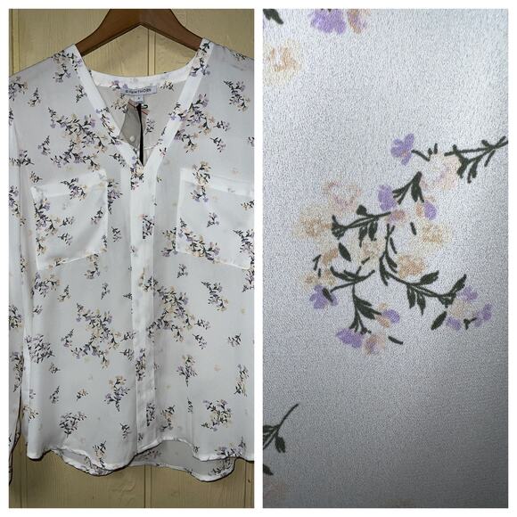 41 Hawthorn Shirt Womens Large Floral Chiffon Roll Tab Sleeve Sheer Lightweight - Picture 1 of 10